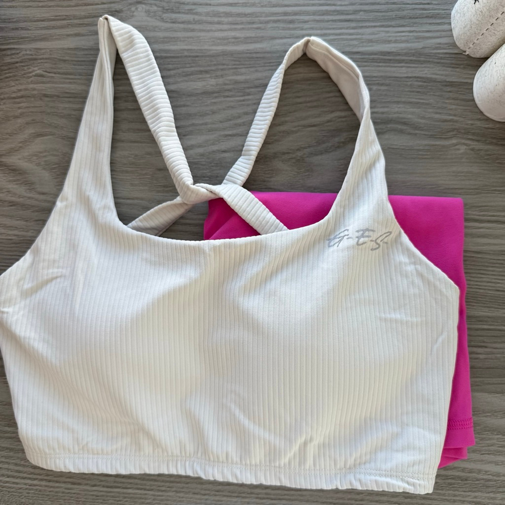 Women's GES Pink Bike Shorts with White Sports Bra Set S